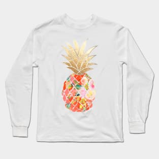 Aloha pineapple, coral orange + faux gold Long Sleeve T-Shirt